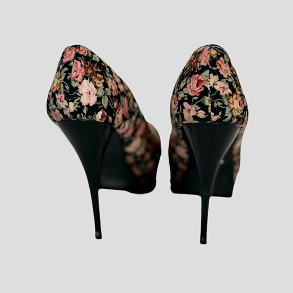 Beautiful Floral Platform Stiletto High Heels Roses Pink Black 5 inch Pumps Cute - Picture 4 of 7